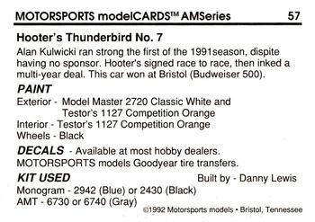 1992 Motorsports Modelcards AM Series #57 Alan Kulwicki's Car Back