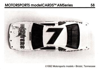1992 Motorsports Modelcards AM Series #58 Alan Kulwicki's Car Back