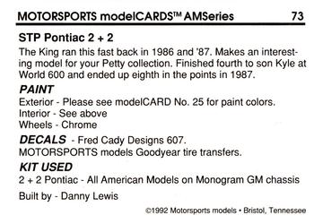 1992 Motorsports Modelcards AM Series #73 Richard Petty's Car Back