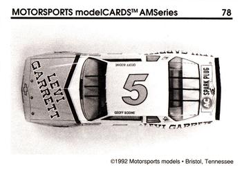 1992 Motorsports Modelcards AM Series #78 Geoff Bodine's Car Back