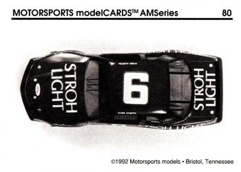 1992 Motorsports Modelcards AM Series #80 Mark Martin's Car Back