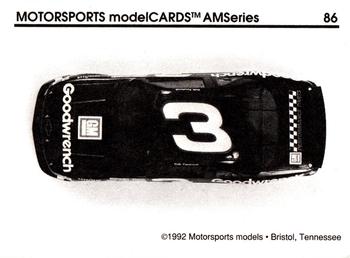 1992 Motorsports Modelcards AM Series #86 Dale Earnhardt's Car Back