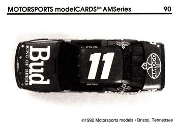 1992 Motorsports Modelcards AM Series #90 Bill Elliott's Car Back
