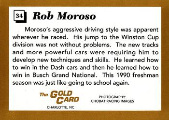 1991 The Gold Card Rob Moroso #34 Rob Moroso's car Back
