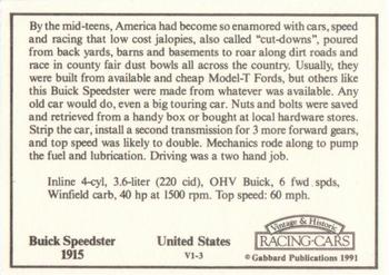 1991 Gabbard Vintage & Historic Racing Cars V-1 Series #V1-3 Buick Speedster 1915 Back
