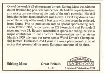 1991 Gabbard Vintage & Historic Racing Cars V-1 Series #V1-21 Stirling Moss Back