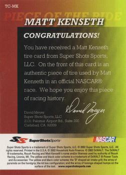 2001-02 Super Shots Sports Piece of the Ride Promos #TC-MK Matt Kenseth Back