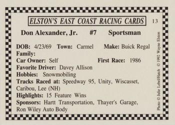 1992 Elston's East Coast Racing #13 Don Alexander, Jr. Back