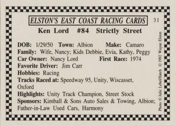 1992 Elston's East Coast Racing #31 Ken Lord Back