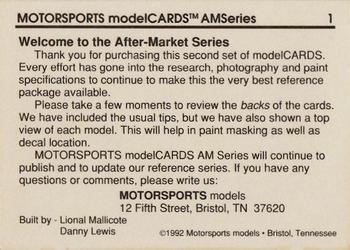 1992 Motorsports Modelcards AM Series - Premiere #1 After Market Series Cover Card Back