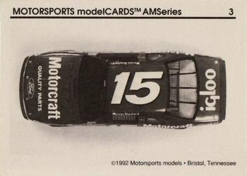 1992 Motorsports Modelcards AM Series - Premiere #3 Morgan Shepherd's Car Back