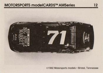 1992 Motorsports Modelcards AM Series - Premiere #12 Dave Marcis' Car Back
