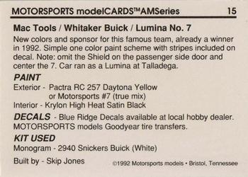 1992 Motorsports Modelcards AM Series - Premiere #15 Harry Gant's Car Back