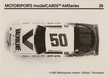 1992 Motorsports Modelcards AM Series - Premiere #28 Greg Sacks' Car Back