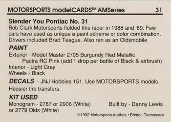 1992 Motorsports Modelcards AM Series - Premiere #31 Brad Teague's Car Back