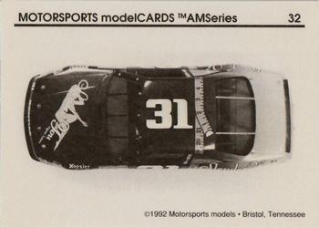 1992 Motorsports Modelcards AM Series - Premiere #32 Brad Teague's Car Back