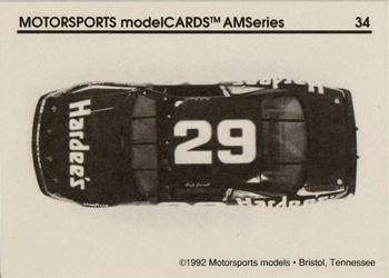 1992 Motorsports Modelcards AM Series - Premiere #34 Dale Jarrett's Car Back