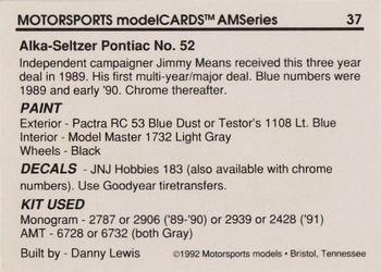 1992 Motorsports Modelcards AM Series - Premiere #37 Jimmy Means' Car Back
