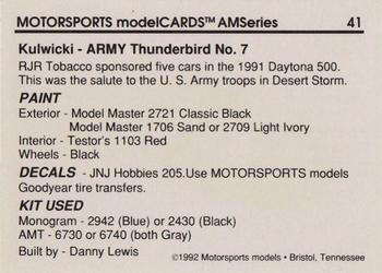 1992 Motorsports Modelcards AM Series - Premiere #41 Alan Kulwicki's Car Back