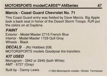 1992 Motorsports Modelcards AM Series - Premiere #47 Dave Marcis' Car Back