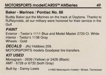 1992 Motorsports Modelcards AM Series - Premiere #49 Buddy Baker's Car Back