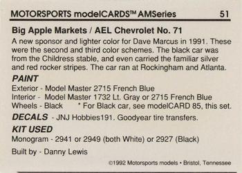 1992 Motorsports Modelcards AM Series - Premiere #51 Dave Marcis' Car Back