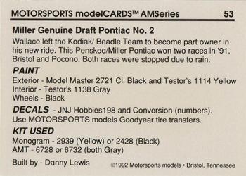 1992 Motorsports Modelcards AM Series - Premiere #53 Rusty Wallace's Car Back