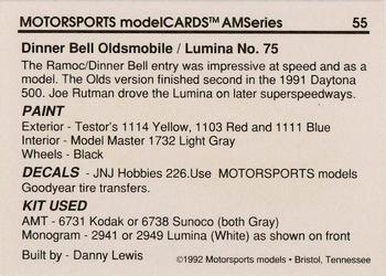 1992 Motorsports Modelcards AM Series - Premiere #55 Joe Ruttman's Car Back