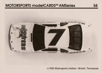1992 Motorsports Modelcards AM Series - Premiere #58 Alan Kulwicki's Car Back
