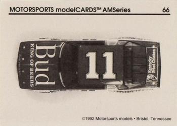 1992 Motorsports Modelcards AM Series - Premiere #66 Darrell Waltrip's Car Back