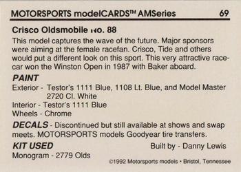1992 Motorsports Modelcards AM Series - Premiere #69 Buddy Baker's Car Back