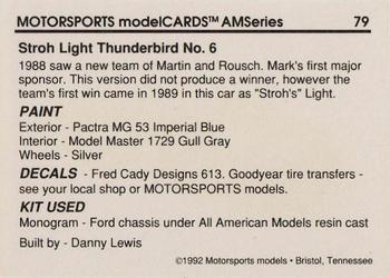 1992 Motorsports Modelcards AM Series - Premiere #79 Mark Martin's Car Back