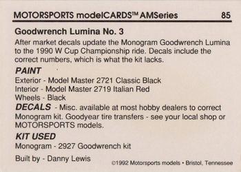 1992 Motorsports Modelcards AM Series - Premiere #85 Dale Earnhardt's Car Back