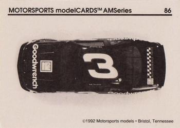 1992 Motorsports Modelcards AM Series - Premiere #86 Dale Earnhardt's Car Back