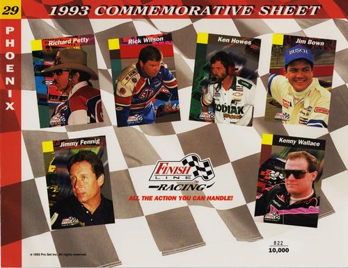 1993 Finish Line - Commemorative Sheets #29 Richard Petty / Rick Wilson / Ken Howes / Jim Bown / Jimmy Fennig / Kenny Wallace Front