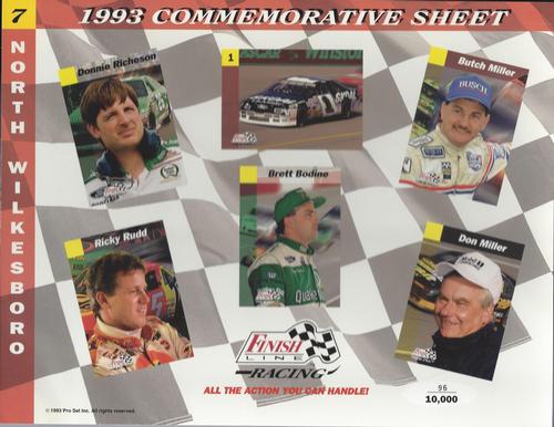 1993 Finish Line - Commemorative Sheets #7 Donnie Richeson / Rick Mast's Car / Butch Miller / Ricky Rudd / Brett Bodine / Don Miller Front
