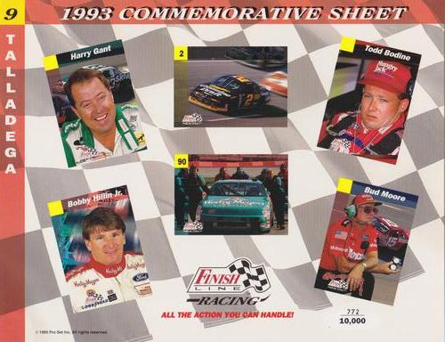 1993 Finish Line - Commemorative Sheets #9 Harry Gant / Rusty Wallace's Car / Todd Bodine / Bobby Hillin Jr. / Bobby Hillin Jr's Car / Bud Moore Front