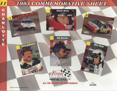 1993 Finish Line - Commemorative Sheets #11 Mark Martin's Car / Chuck Bown / Jeff Gordon's Car / Terry Labonte / Bill Stavola / Rick Mast Front