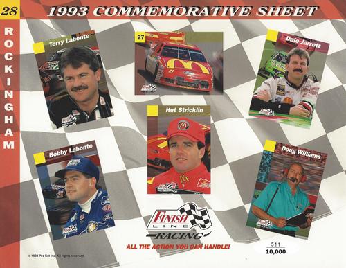 1993 Finish Line - Commemorative Sheets #28 Terry Labonte / Hut Stricklin's Car / Dale Jarrett / Bobby Labonte / Hut Stricklin / Doug Williams Front