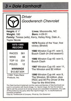 1991 Traks - Glossy #3 Dale Earnhardt Back