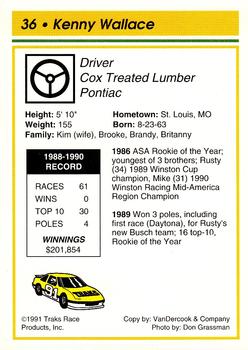 1991 Traks - Glossy #36 Kenny Wallace Back