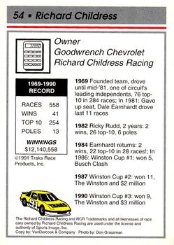1991 Traks - Glossy #54 Richard Childress Back