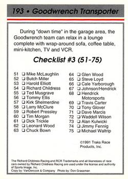 1991 Traks - Glossy #193 Goodwrench Transporter Back