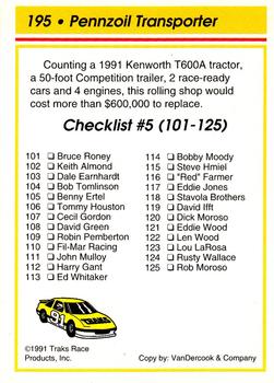 1991 Traks - Glossy #195 Pennzoil Transporter Back