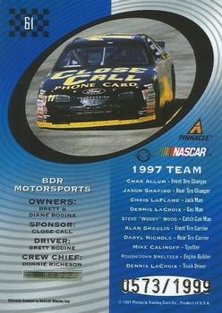1997 Pinnacle Totally Certified - Platinum Blue #61 Brett Bodine's Car Back