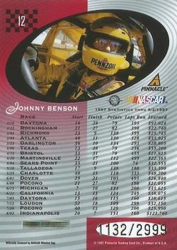 1997 Pinnacle Totally Certified #12 Johnny Benson Jr. Back