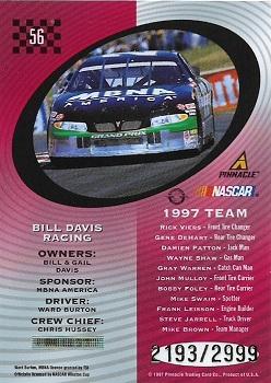 1997 Pinnacle Totally Certified #56 #22 Bill Davis Racing Back