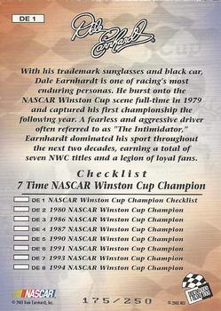 2001 Press Pass VIP - Dale Earnhardt Winston Cup Champion Celebration Foil #DE 1 Dale Earnhardt - 7 Time Champion Back