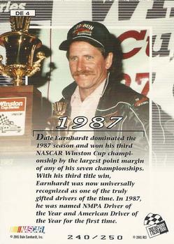 2001 Press Pass VIP - Dale Earnhardt Winston Cup Champion Celebration Foil #DE 4 Dale Earnhardt - 1987 Back