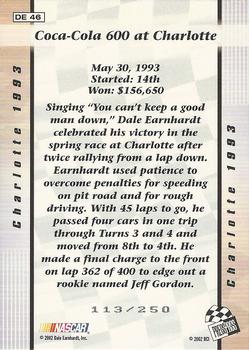 2002 Press Pass Premium - Dale Earnhardt Top 8 Victories Celebration Foil #DE 46 Dale Earnhardt - Charlotte 1993 Back